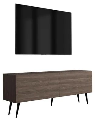 Productafbeelding van TV-meubel met schuine poten, zwart, eikenhout "Dunin", 140 x 32 x 52 cm