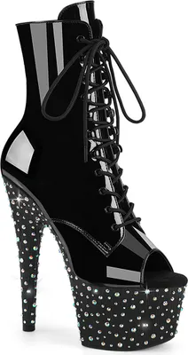 Produktbild von Pleaser STARDANCE-1021 Plateau Stiefeletten Schwarz Patiniert - Schwarz Silber Multi Strass EU 38