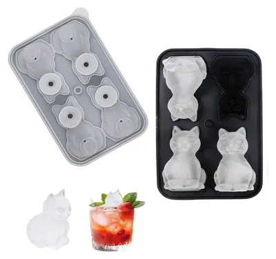 Immagine prodotto di Stampo in silicone a forma di gatto 3D, confezione da 4, con coperchio, colore nero, per realizzare cubetti di ghiaccio di grandi dimensioni