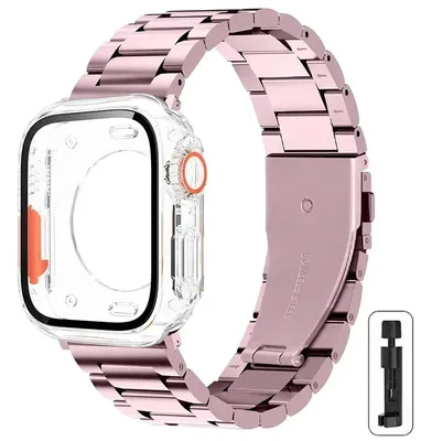 Immagine prodotto di Custodia protettiva per Apple Watch - APB1494 - Protezione completa - Acciaio inossidabile - Serie 9/8/7 - 45 mm - Rosa
