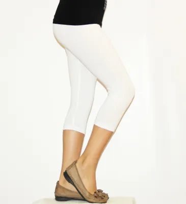 Produktbild von Kinder Mädchen Hose Leggings Leggins Capri 3/4 kurz Knie blickdicht Baumwolle Weiß 146