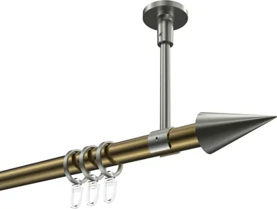 Produktbild von Interdeco Gardinenstange / Vorhangstange Messing Antik / Edelstahl-Optik, Typ Sonette Savio (Kegel) Deckenmontage, 20 mm Ø 1-läufig, 120 cm