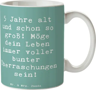 Produktbild von Mr. & Mrs. Panda Tasse Spruch 5. Geburtstag - Meeresbrise - Geschenk, Alter, Keramiktasse, Geschenke für Kinder, Geburtstagsgruß, magischer Moment, Kaffeebecher, Pott