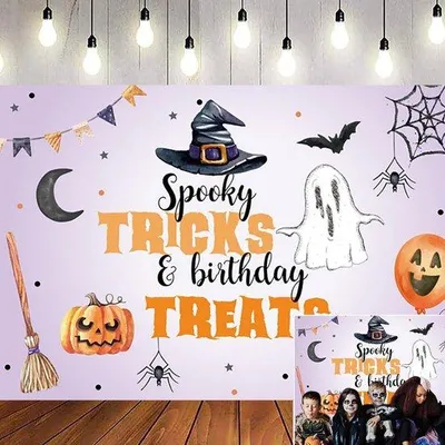 Zdjęcie produktu dla Fioletowy motyw na urodziny na Halloween z motywami duchów i dyni