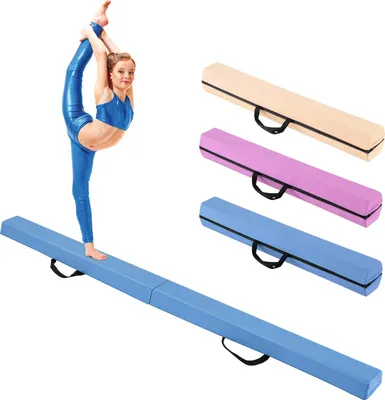 Produktbild von GOPLUS Schwebebalken für Zuhause, 210 x 15 x 7 cm Turnen Balken rutschfest mit Griff & Klettverschluss, Gymnastikbalken Balancierbalken klappbar, Blau