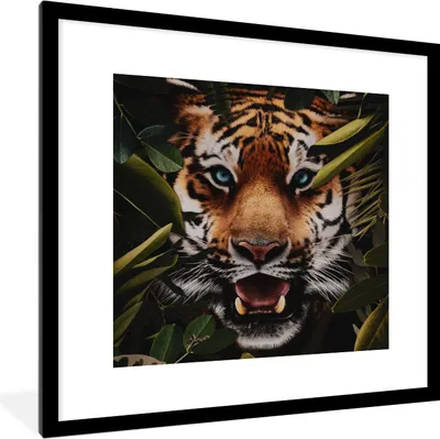 Produktbild von MuchoWow® MuchoWow® Gerahmtes Poster Tiger - Dschungel - Blätter 40x40 cm - Poster mit zchwarzem Bilderrahmen - Poster - Plakat im Rahmen