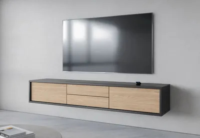 Obrázok produktu pre Závesný TV stolík so šuplíkmi IRVING 2 - antracitový / dub olejovaný
