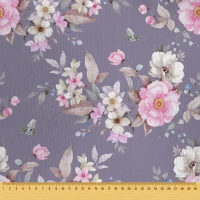 Produktbild von OUTDOOR DEKOSTOFFE OXFORD - Motiv Blumen und Schmetterlinge auf violettem I DR061