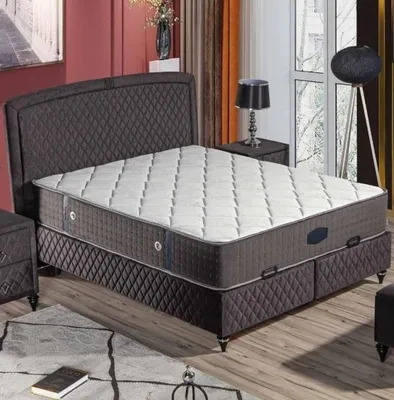 Produktbild von Schwarzes Textil-Holz Bett mit Matratze modern und elegant