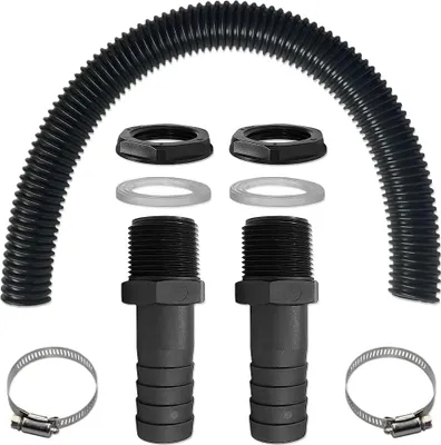 Produktbild von Regenwassersammel-Verbindungssatz, Regenwasseranschluss, 50 cm Verbindungsschlauch und 2 Schlauchstücke, 25 mm, mit Gegenmutter, Schlauchklemmen