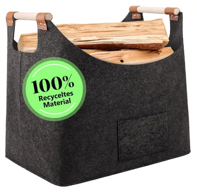 Immagine prodotto di Cesto in feltro da 60 litri, pieghevole, con manico in legno, color grigio scuro, dimensioni 45x32x40 cm