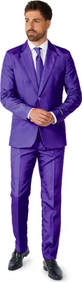 Zdjęcie produktu dla Garnitur męski Suitmeister - z marynarką, spodniami i krawatem ze świątecznym nadrukiem Solid Purple - XXL