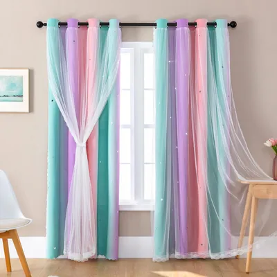Vorhang mit Sternen, 2 Paneele, 132x244 cm, Ombre-Design, Ösen