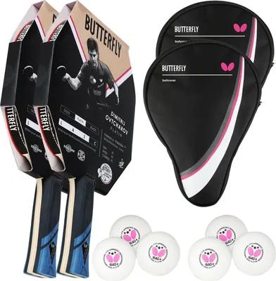 Produktbild von Butterfly 2x Dimitrij Ovtcharov Platin Tischtennisschläger + 2x Tischtennishülle Drive Case + 6x 40+ 3*** Tischtennisbälle
