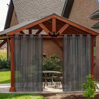 Produktbild von Outdoor Vorhang Transparent Vorhänge Voile Wasserdicht mit Ösen Gardinen für Balkon Terrasse Pavillon, 2 Stück, Dunkelgrau, B132xH213cm