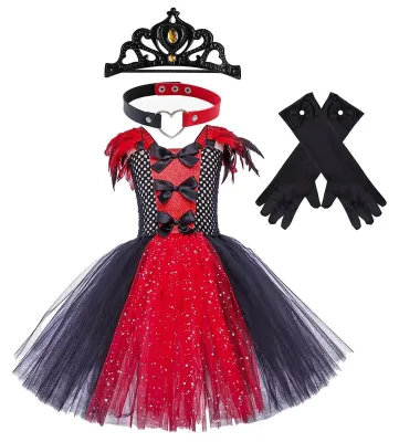 Imagen del producto de Elzusha - Conjunto de vestido de vampiro con guantes y collar para niños