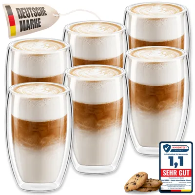 Produktbild von LAPRESO® Latte Macchiato Gläser doppelwandig 6er Set 450ml - Doppelwandige Gläser modernes Design Cappuccino Tassen Teegläser aus Borosilikatglas