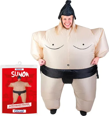 Produktbild von Aufblasbares Erwachsenen "Sumo" Kostüm für Kostümpartys mit integriertem Ventilator, Einheitsgröße 180 cm - SUMOCOS