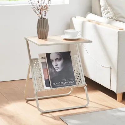 Produktbild von Beistelltisch mit Zeitungsablage ‘Jäller’ Metall 48 x 40 x 30 cm Beige / Eicheoptik