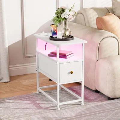 Image de Table D'appoint Avec Station De Recharge Intégrée Et Un Tiroir,idéale Pour Les Petits Espaces,blanc