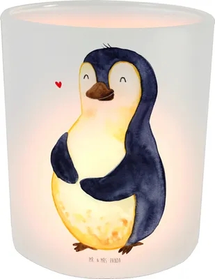 Produktbild von Mr. & Mrs. Panda Outdoor Windlicht Pinguin Diät - Transparent - Geschenk, aus Glas, Kerzenhalter, Abnehmen, Motivation, Teelichthalter