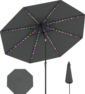Image de Parasol - Parasol de jardin/terrasse/marché - Éclairage LED solaire - Pour jardin, balcon, terrasse - Gris