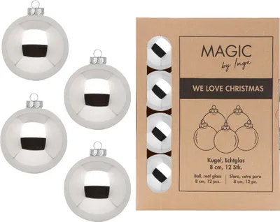 Produktbild von Inge Glas - Kugeln in Box / 12Stk - Shiny Silver - 8 cm - Glas