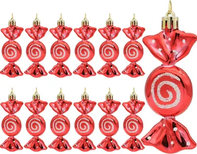 Produktbild von 12 Stück Glitzer Weihnachtsbaumschmuck, Weihnachtskugeln Zuckerstangen Deko, Weihnachts Süßigkeiten Ornamente für Weihnachts Party Deko, Rot