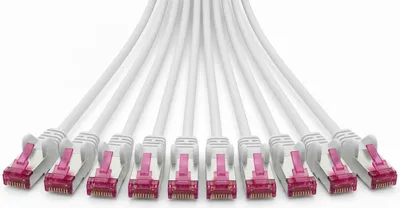 Zdjęcie produktu dla Zestaw 10 kabli sieciowych CAT 6a - 0,5 m - biały - RJ45 - S/FTP PiMF - kabel LAN - 10 Gbit/s, 500 MHz