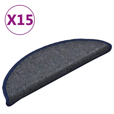 Obrázok produktu pre Schodové rohože 15 ks 56x17x3 cm tmavošedé a modré polkruhové