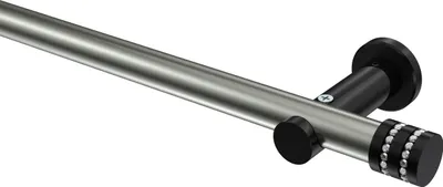 Produktbild von Interdeco Gardinenstange / Vorhangstange Edelstahl-Optik / Schwarz, Typ Platon Estana (Glitzerkappe) ohne Ringe, 20 mm Ø 1-läufig, 440 cm
