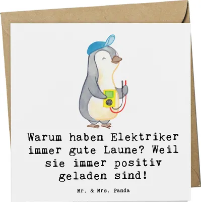 Produktbild von Mr. & Mrs. Panda Glückwunschkarte Positiver Elektriker - Weiß - Geschenk, doppelkarte, Wertschätzung, Hochspannung, Berufe, Berufsleben, faltkarte, Grußkarte, anlasskarte