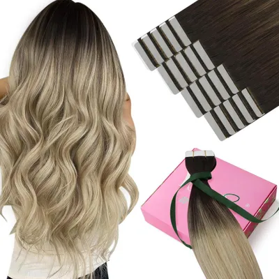 Zdjęcie produktu dla Pasemka do przedłużania włosów, naturalne włosy, balayage, brązowo-blond, 45 cm, Remy, 50g, 20 pasemek