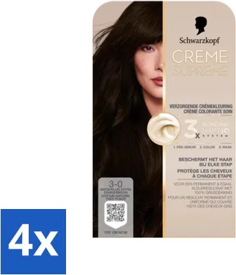 Immagine prodotto di Schwarzkopf - Colore dei capelli - Creme Supreme 3-0 - Castano naturale extra scuro - 245 g - Confezione risparmio - 4 pezzi