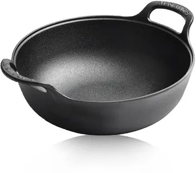 Productafbeelding van Wok 30 cm - Gietijzeren Wok - Antiaanbaklaag