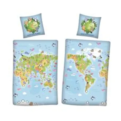 Produktbild von Zachráňte našu planétu Mapa sveta Obojstranná posteľná bielizeň 80 x 80 cm + 135 x 200 cm 100% bavlna