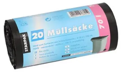 Image de STARPAK 90464 STARPAK Sac poubelle en PEHD, 70 litres, noir