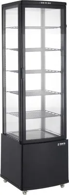 Produktbild von SARO LEO Kühlvitrine 280L schwarz, Umluftkühlung, 0 bis +12°C, gebogene Glastür