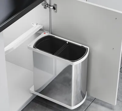 Produktbild von HAILO Abfallsorter 16 (2x8) Liter DUO-3416 ab 45 cm Schrankbreite, edelstahl/weiß