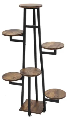 Image de Étagère à plantes et à fleurs - 7 niveaux - Structure métallique - Pour l'intérieur - Pour plusieurs pots de fleurs - Peu encombrante - À monter - Noir