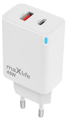 Zdjęcie produktu dla Maxlife Ładowarka Sieciowa Gan Pd Qc Mxtc-09-45Ac 1X Usb-C 1X Usb 45W Biała