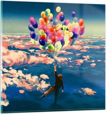 Produktbild von Bilder auf glas - Abstraktion Ballon - 70x70cm - Glasbilder - Wandbilder - Kunstdruck - zum Aufhängen bereit - Wanddekoration aus Glas - Glas Bilder - Wandbild auf Glas - Einteilig - GAC70x70-3720