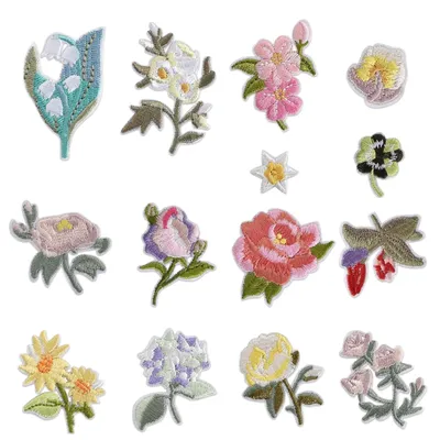 14 Blumen-Aufbügelpatches, bestickt, für Jeans, Hemden, Jacken, DIY