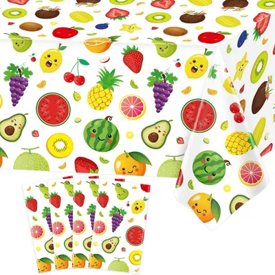 Produktbild von Tischdecke Einweg, Obstmotiv, 130 x 220 cm, 4 Stück, für Sommerfeste