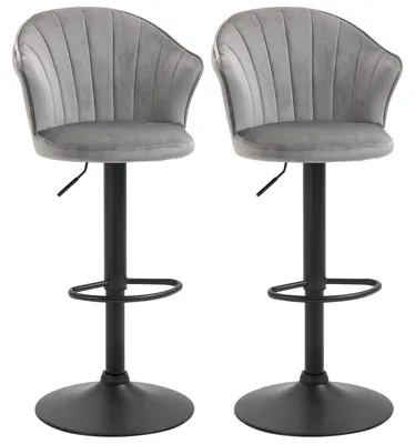 Produktbild von 2Er-Set Barhocker Drehbare Barstühle Mit Lehne Samt Touch Höhenverstellbar Armloser Schaumstoff Grau 51,5X 57,5 X 93-114,5 Cm
