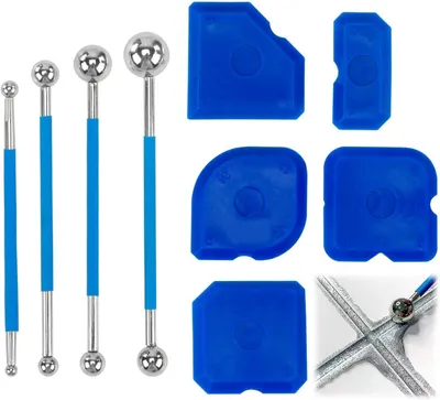 Imagen del producto de Juego de herramientas para limpieza de juntas, de 9 piezas, que incluye 4 bolas de metal y 5 removedores de silicona, ideal para juntas de azulejos