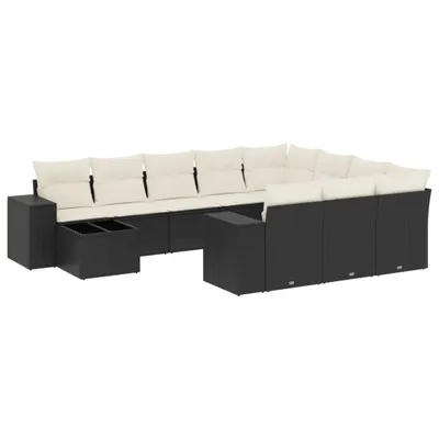 Produktbild von vidaXL 11-tlg. Garten-Sofagarnitur mit Kissen Schwarz Poly Rattan