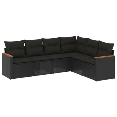 Produktbild von vidaXL 6-tlg. Garten-Sofagarnitur mit Kissen Schwarz Poly Rattan