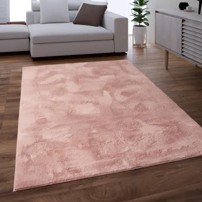 Produktbild von Teppich Wohnzimmer Kunstfell Shaggy Hochflor Waschbar In Waschmaschine Soft Uni Rosa Grösse Ø 80 cm Rund