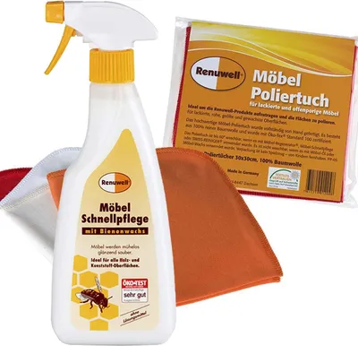 Produktbild von Renuwell Möbel Schnellpflege 500 ml - Möbel Poliertuch 4 Stück Spar-Set
